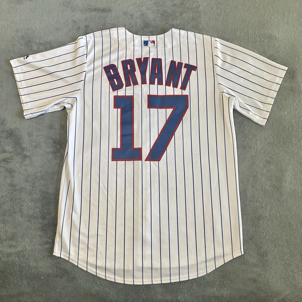 Majestic Chicago Cubs Kris Bryant Home Jersey Cool Base Striped Mens Sz M *READ*